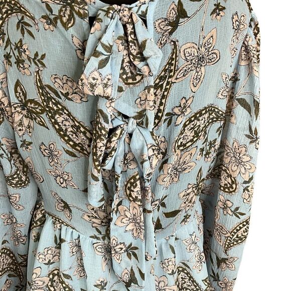 American Eagle Blue Floral Paisley Babydoll Top Size M Bow Tie Back - Picture 10 of 15
